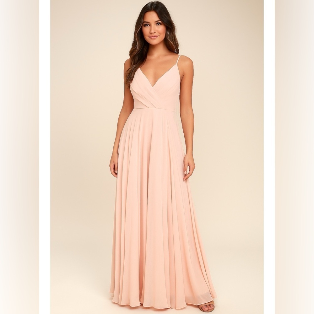 Lulus Blush Pink Chiffon Maxi Dress IDA70941 NWT Bridesmaid Formal Gown Size L